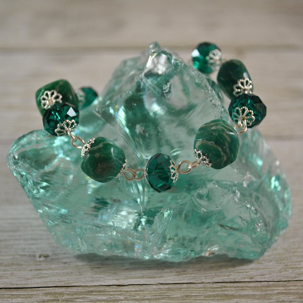 Amazonite & Faceted Crystal Bracelet Handmade, Teal, Aqua, Green, One of a Kind﻿